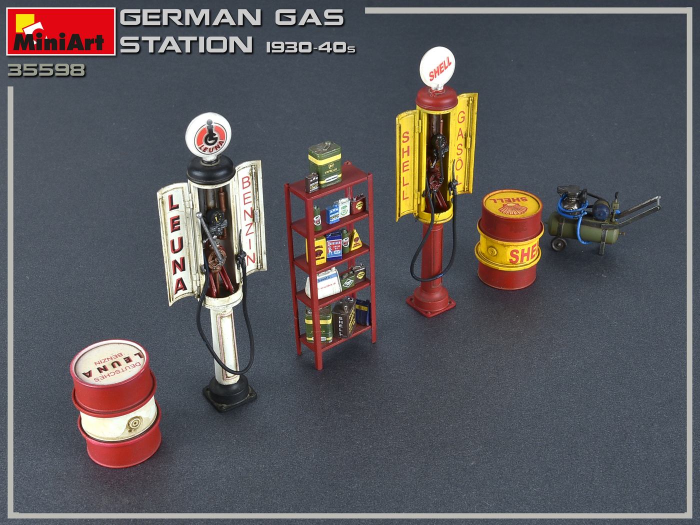 miniart-35598-5-German-Gas-Station-1930s-1940s-Deutsche-Tankstelle-1930er-Jahre-1940er-Jahre-Leuna-Benzin