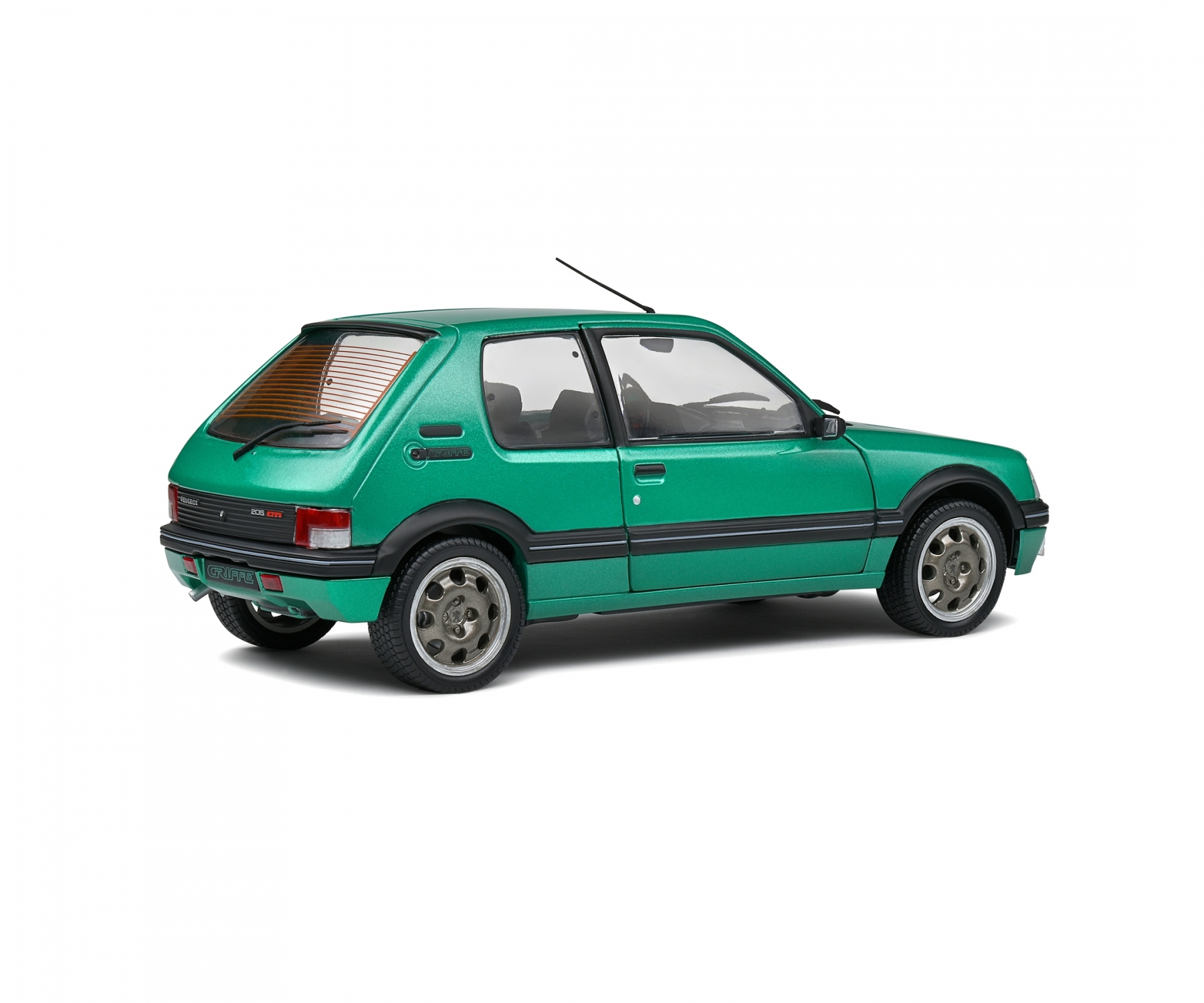 solido-S1801712-5-Peugeot-205-GTI-Griffe-Vert-Flouride-grün-metallic-Heckklappe