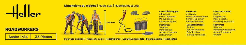 Heller-82754-3-Roadworkers-Straßenbau-Arbeiter-Figurenset-für-Dioramen-Bausatz-Beschreibung