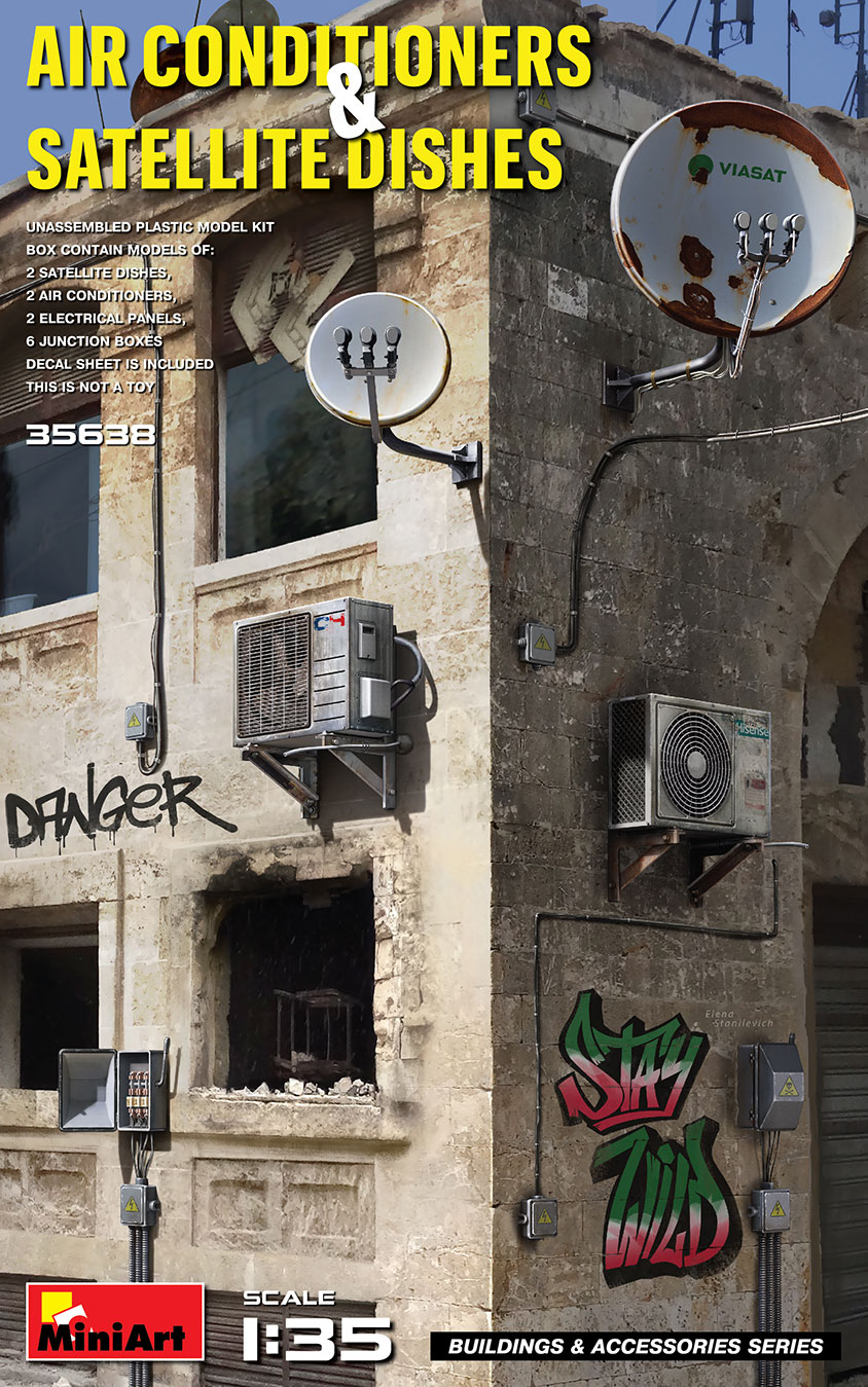 Miniart-35638-1-Air-conditioners-and-satellite-dishes-Klimageräte-Satellitenantennen-für-Dioramen