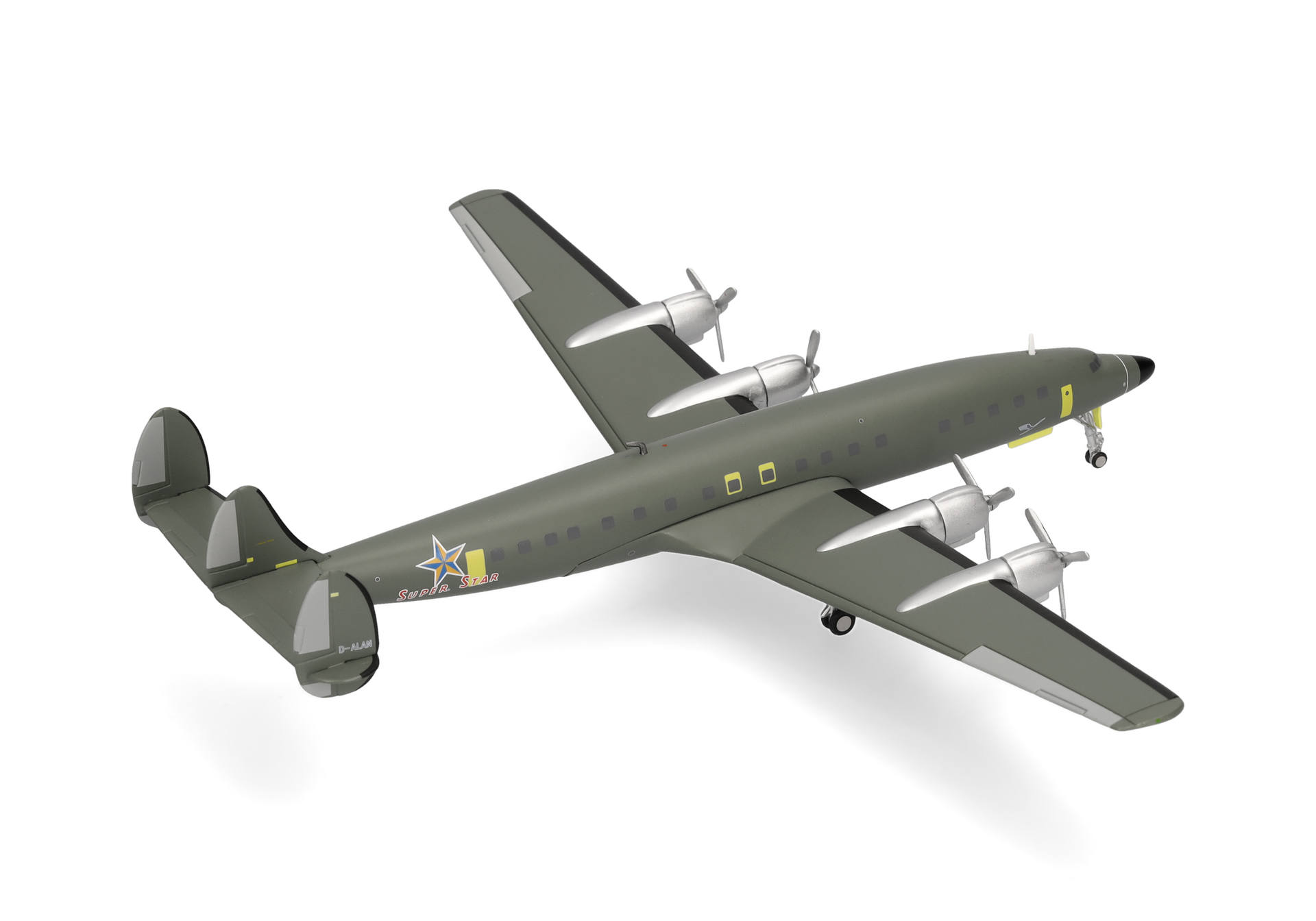 Herpa-573863-2-Lufthansa-Lockheed-L-1649A-Super-Star-D-ALAN-Roll-out-Hamburg-Modellflugzeug-Miniatur-Leitwerk