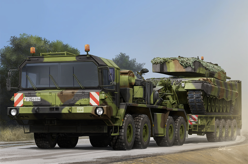 Trumpeter-01070-1-Faun-SLT-50-3-Schwerlasttransporter-mit-SaAnh52t-Bundeswehr-Tieflader