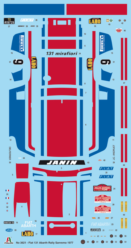 italeri-3621-2-Fiat-131-Mirafiori-Abarth-1977-Sanremo-Rally-winner-Andruet-Delferier