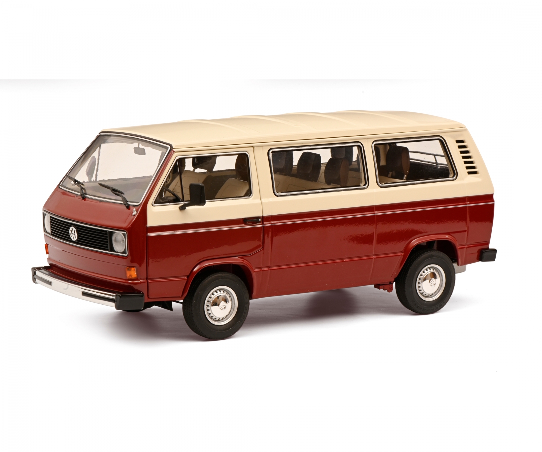 schuco-450038100-1-VW-T1a-Bus-weinrot-elfenbein-beige-Familienbus-der-1980er-Jahre