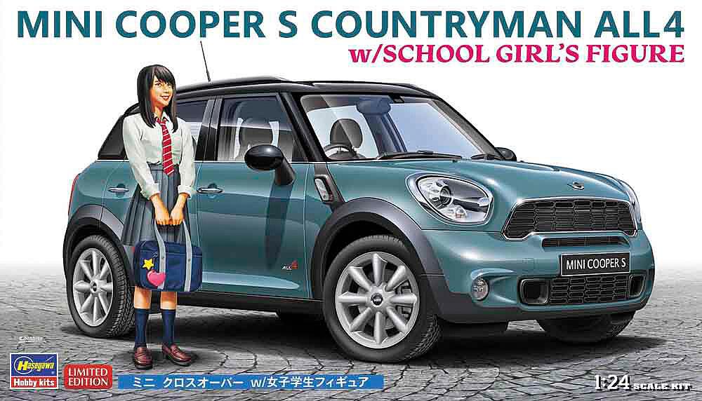 Hasegawa-52359-1-Mini-Cooper-S-Countryman-All4-mit-Schulmädchen-Figur-Bausatz