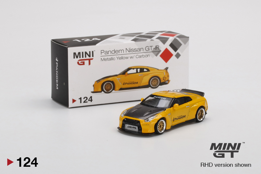 mini-gt-MGT00124-L-Pandem-Nissan-GT-R-R35-GT-Wing-metallic-yellow-with-carbon
