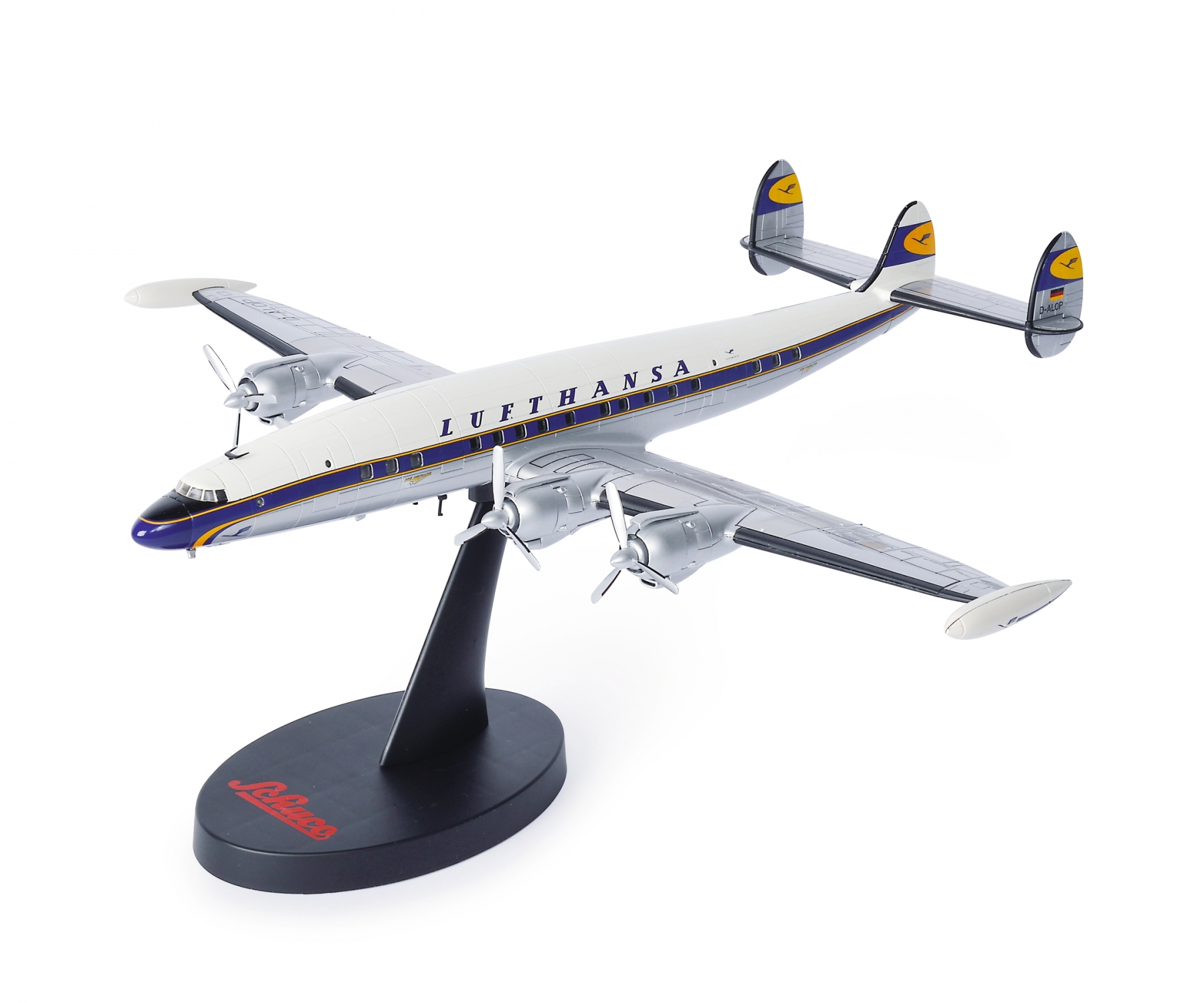 schuco-403552000-1-Lockheed-Super-Constellation-L-1049G-Lufthansa-Super-Connie-mit-Ständer