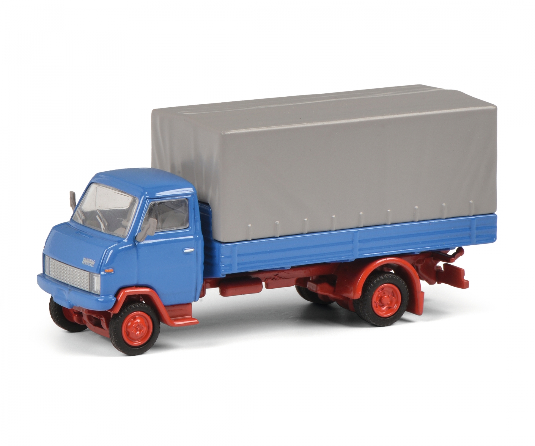 schuco-452648900-Hanomag-F55-Pritsche-Plane-blau-grau