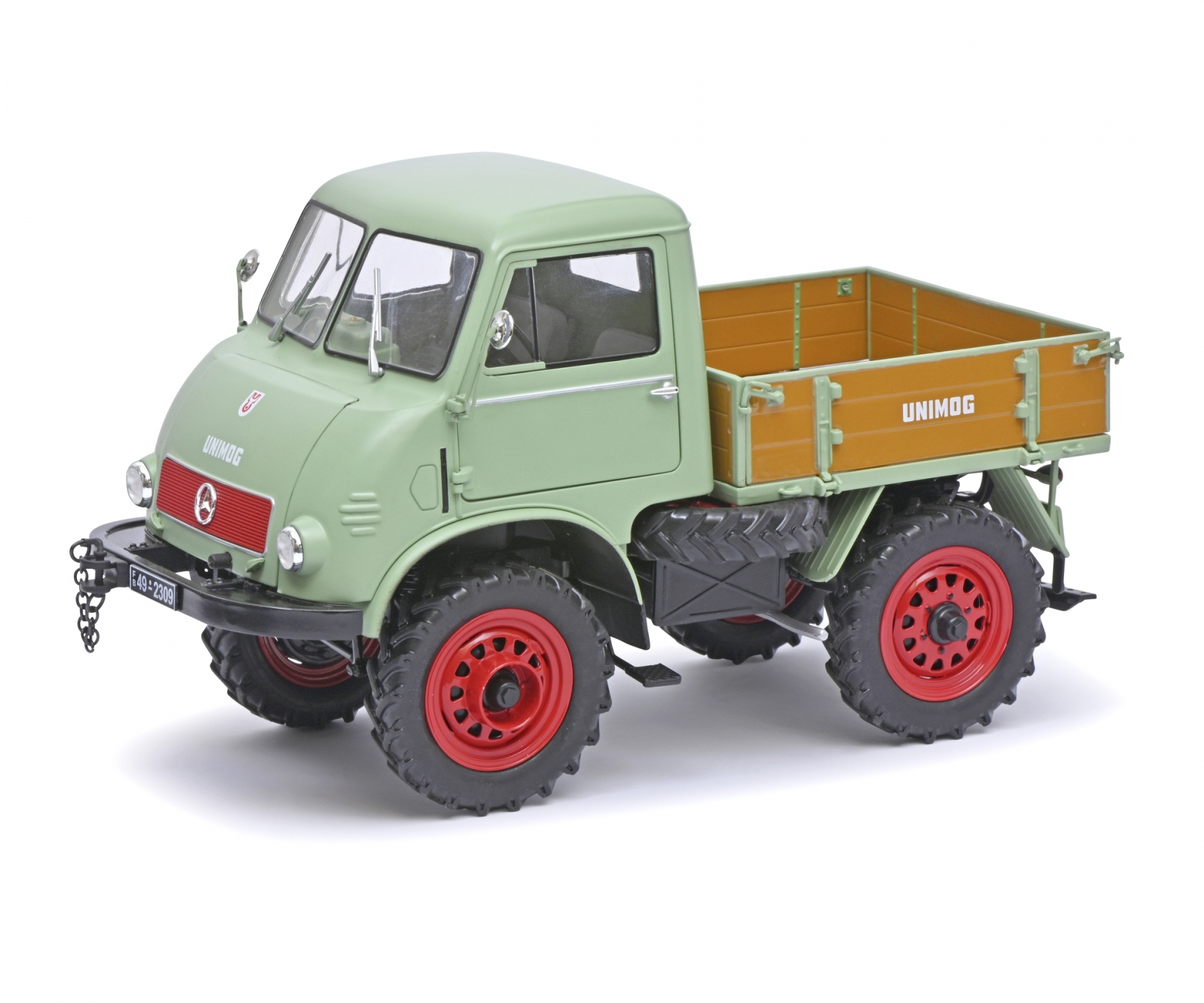 schuco-450017600-1-Mercedes-Benz-Unimog-401-Westfalia-Kabine-hellgrün
