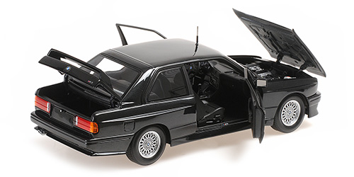 minichamps-180020306-3-BMW-M3-E30-2-3-Liter-S14-Straßenversion-1987-diamantschwarz-metallic-Motorsport-GmbH-Kunststoff-Heckklappe
