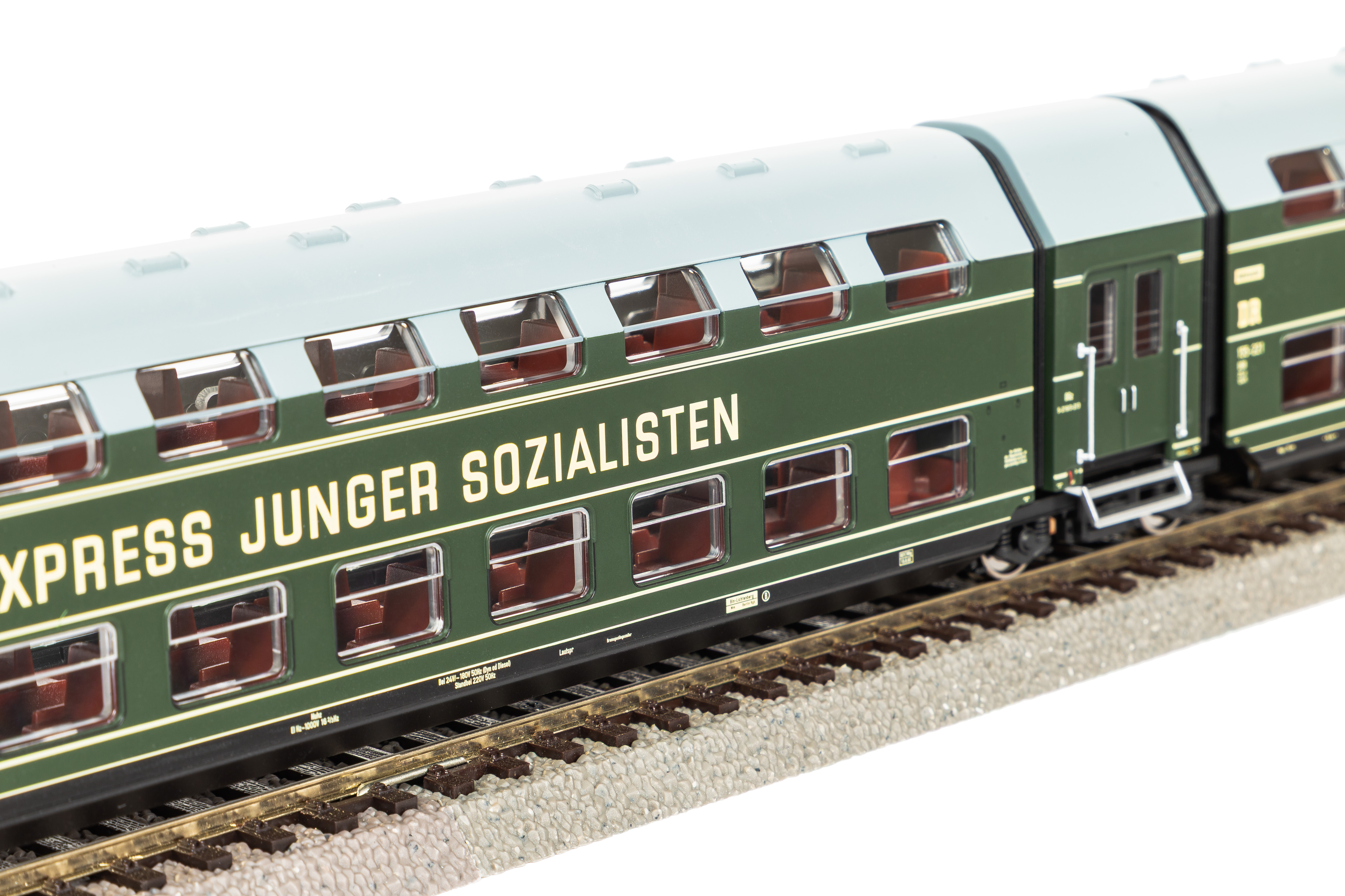 Piko-53125-2-Doppelstock-Gliederzug-DGBe12-Express-Junger-Sozialisten-FDJ-DDR-seid-allzeit-bereit-Freundschaft