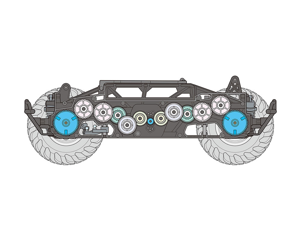 Tamiya-58756-4-Quirkhopper-GF-02-ferngesteuerter-Off-Road-Buggy-Allrad-Bausatz-Getriebaufbau-Vorgelege