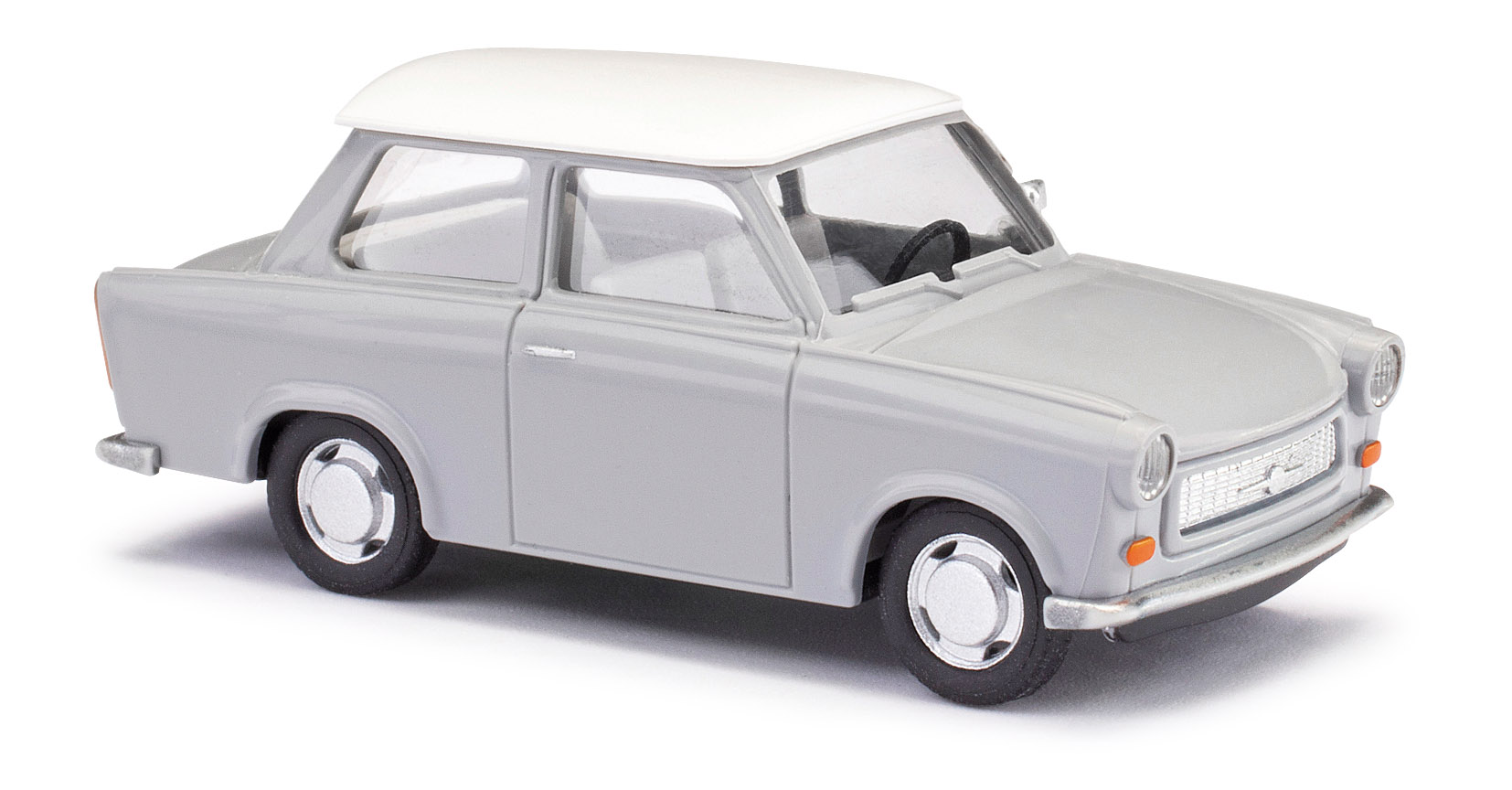 busch-53109-Sachsenring-Trabant-P-601-DeLuxe-Limousine-silbergrau-Dach-weiß
