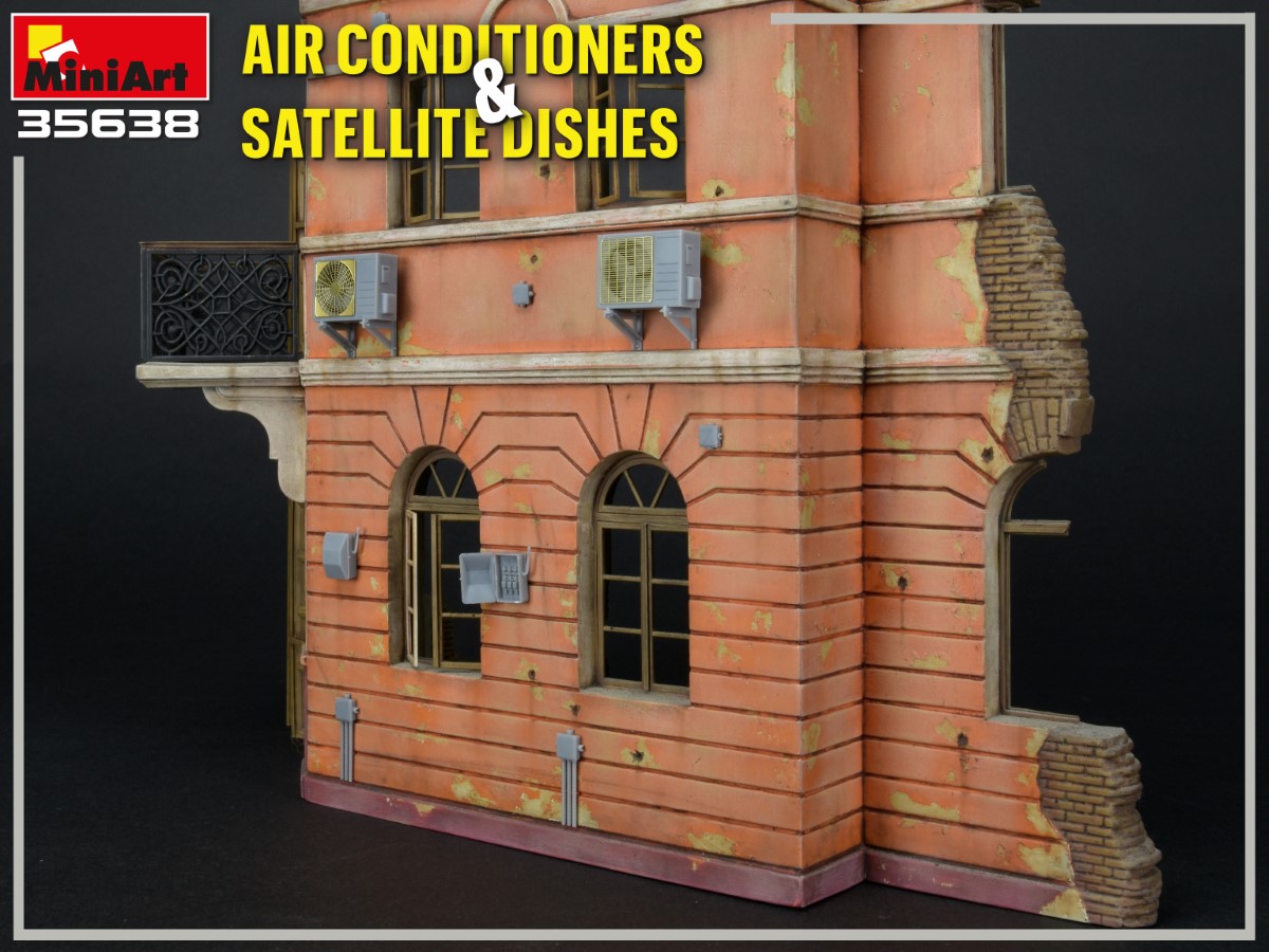 Miniart-35638-3-Air-conditioners-and-satellite-dishes-Klimageräte-Satellitenantennen-für-Dioramen