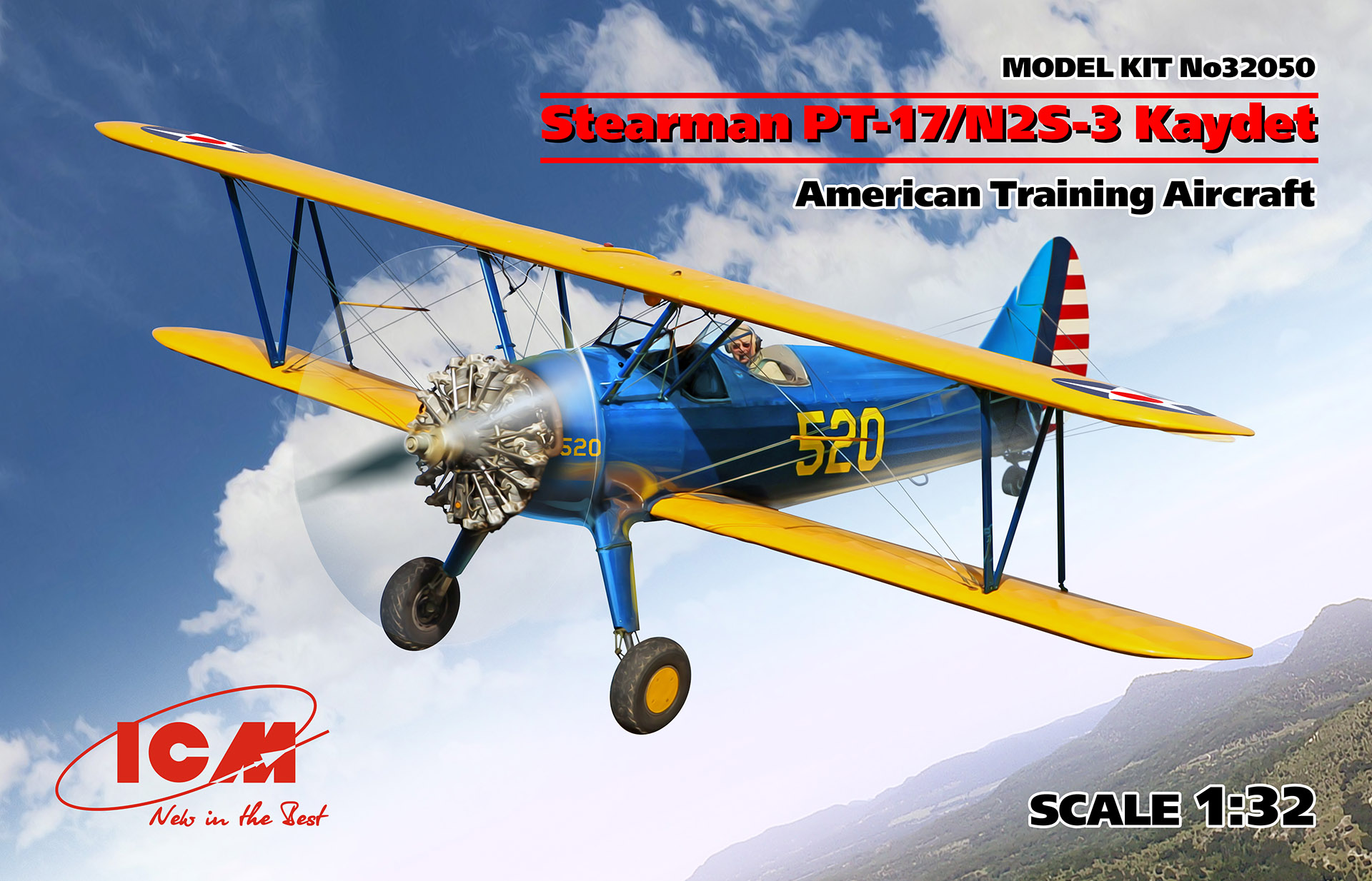 icm-32050-Stearman-PT-17/N2S-3-Kaydet-Sternmotor-Doppedecker-USA