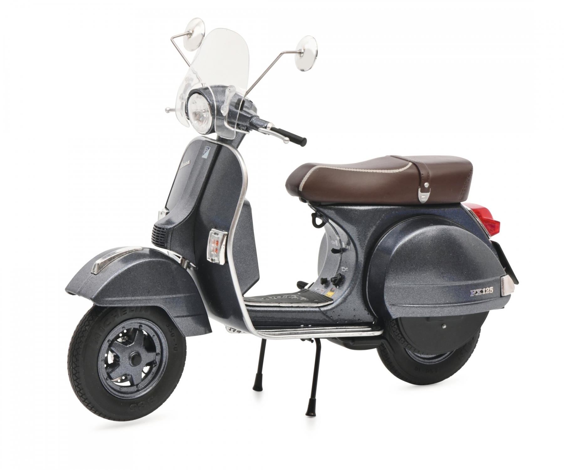 schuco-450667300-1-Vespa-PX-125-grigio-metallic-anthrazitgrau-Sitzbank-Lederbraun