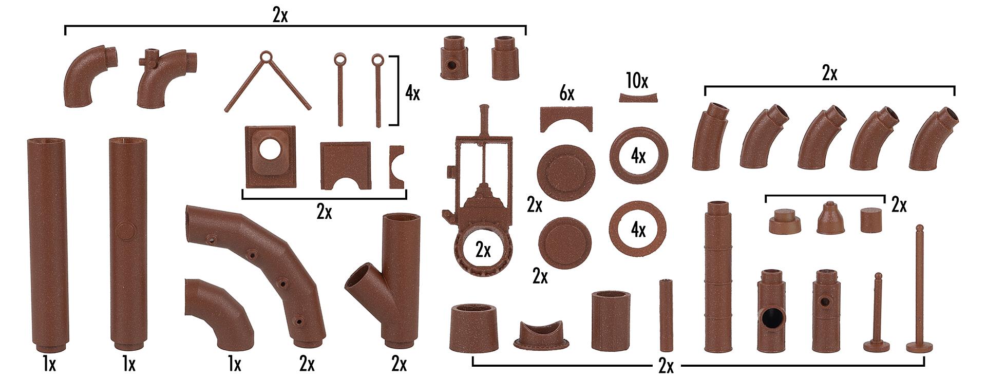 faller-180327-2-Rohrleitungs-Set-Industrieanlage-Stahlkocher-Fernheizung-Einzelverbinder