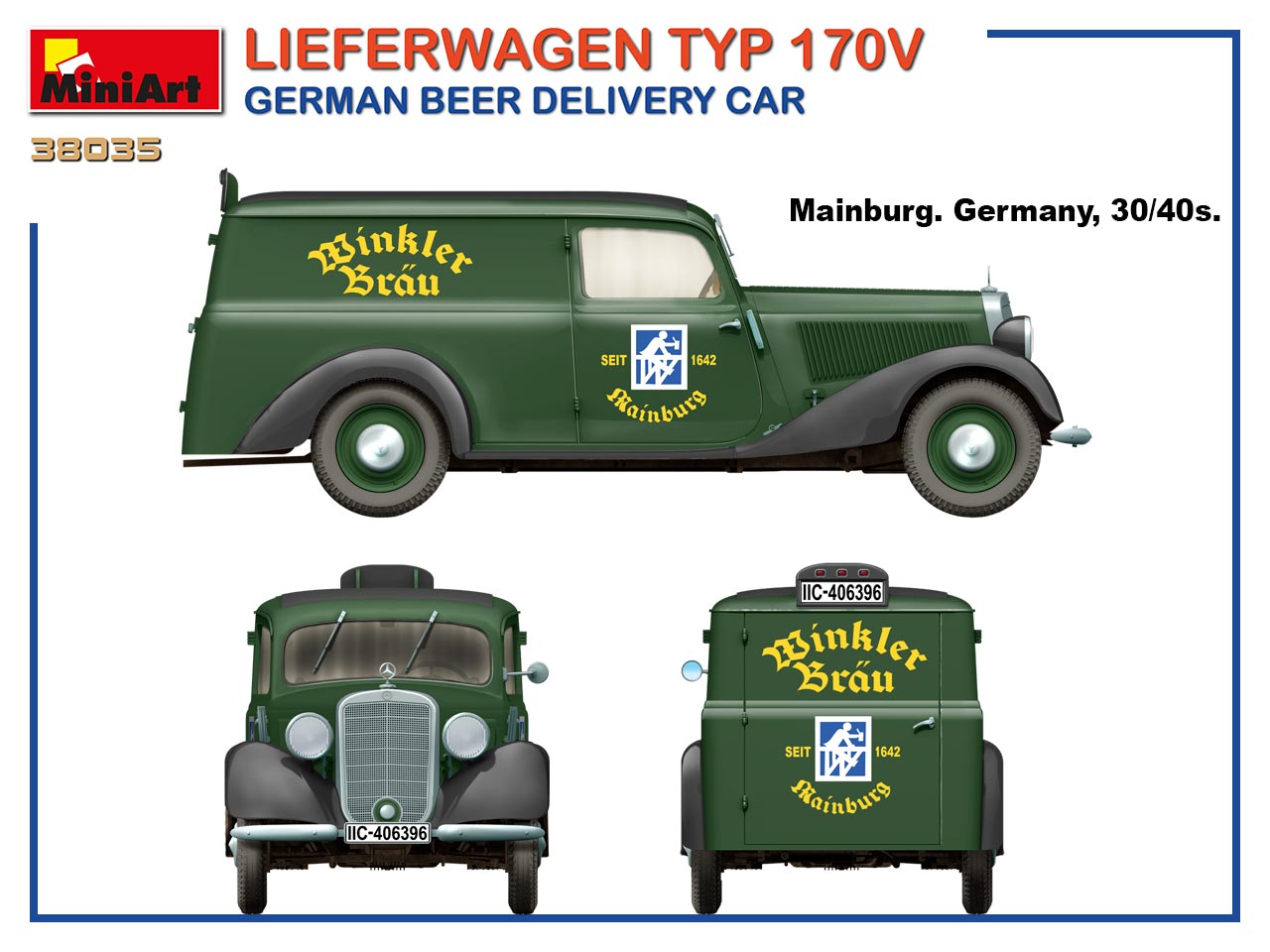 miniart-38035-8-Mercedes-Lieferwagen-Typ-170V-Bierlaster-Lauterbacher-Zwickauer-Winkler-Bräu-Mainburg