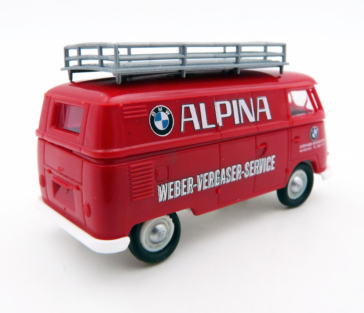 brekina-32306-2-Volkswagen-VW-T1b-Kastenwagen-BMW-Alpina-Burkard-Bovensiepen-Kaufbeuren-Weber-Vergaser-Service-hinten
