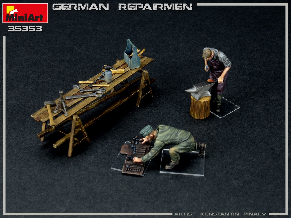 miniart-35353-2-German-repairmen-Deutsche-Mechaniker-Schlosser-Werkstatt-Schmiede