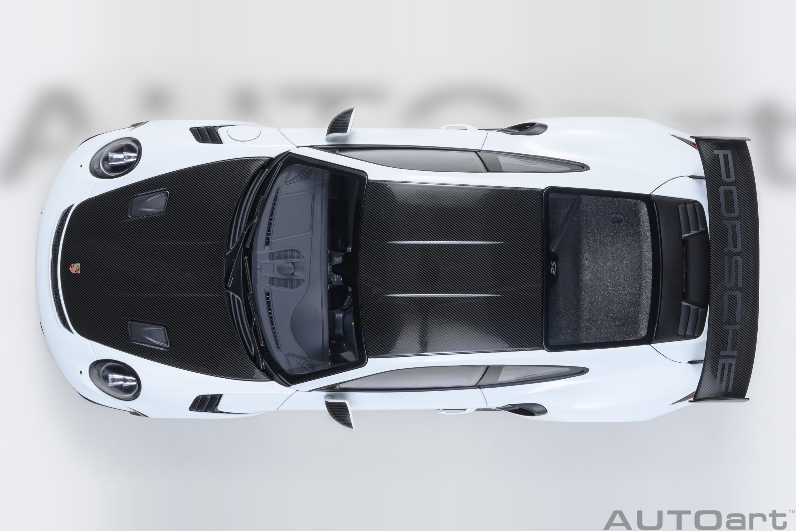 Autoart-78176-8-Porsche-911-GT3-RS-weissach-package-weiß-Carbon-Dach-Haube-Karosserieteile