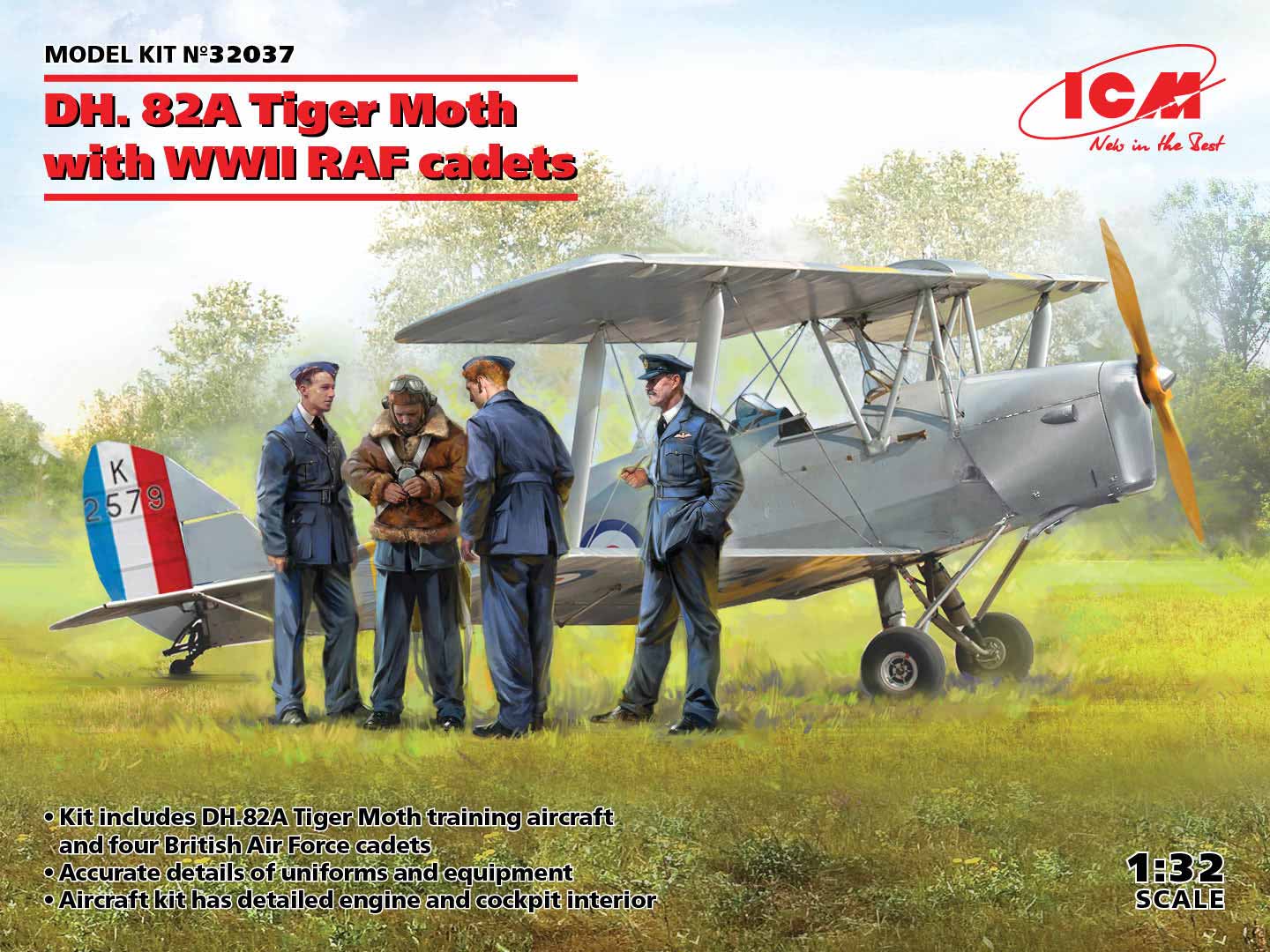 icm-32037-DH-82A-Tiger-Moth-Schulflugzeug-Doppeldecker-mit-RAF-Flugschülern-Kadetten