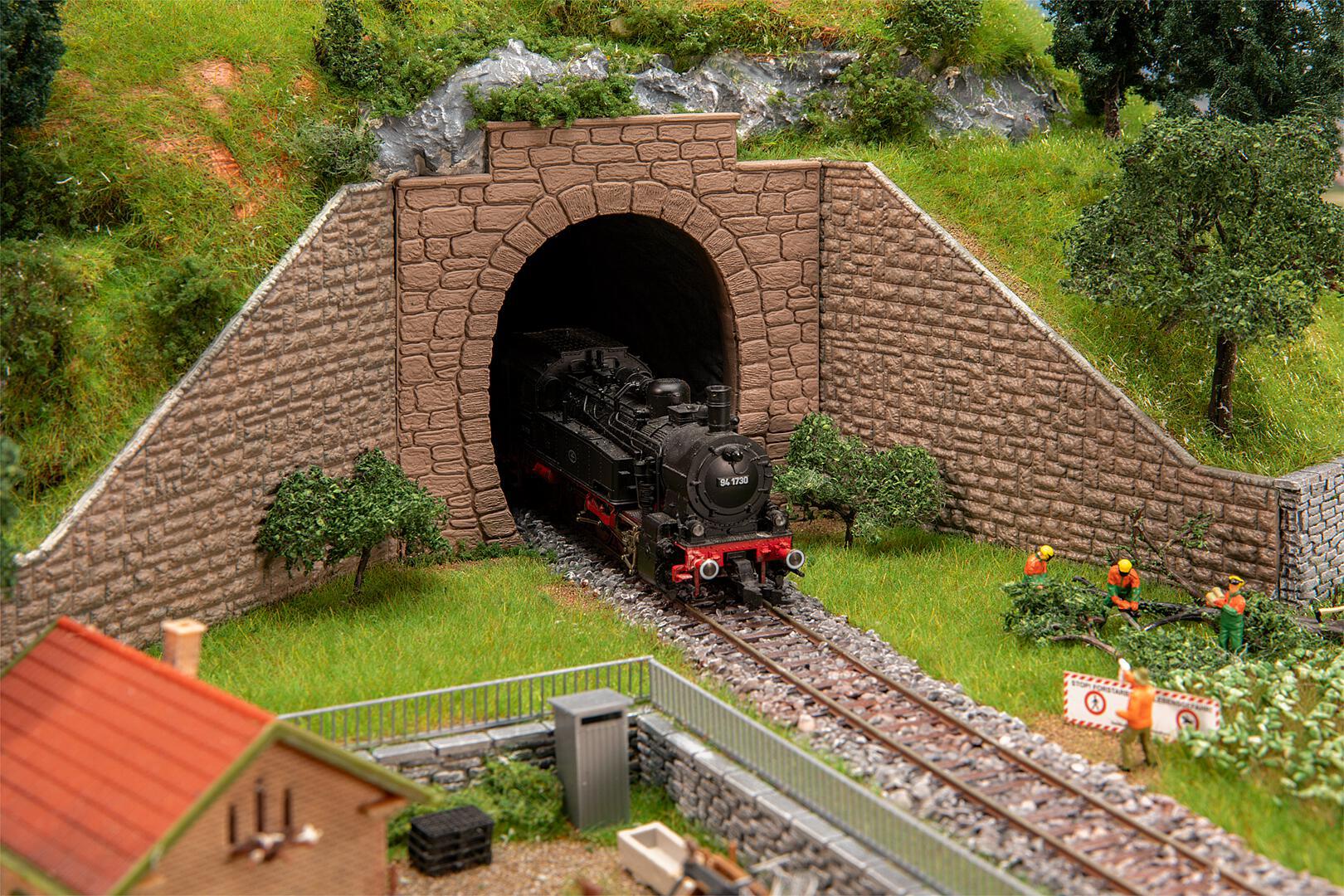 faller-120577-1-Zwei-Tunnelportale-eingleisig-Tunneleinfahrt-gemauert-Modelleisenbahn