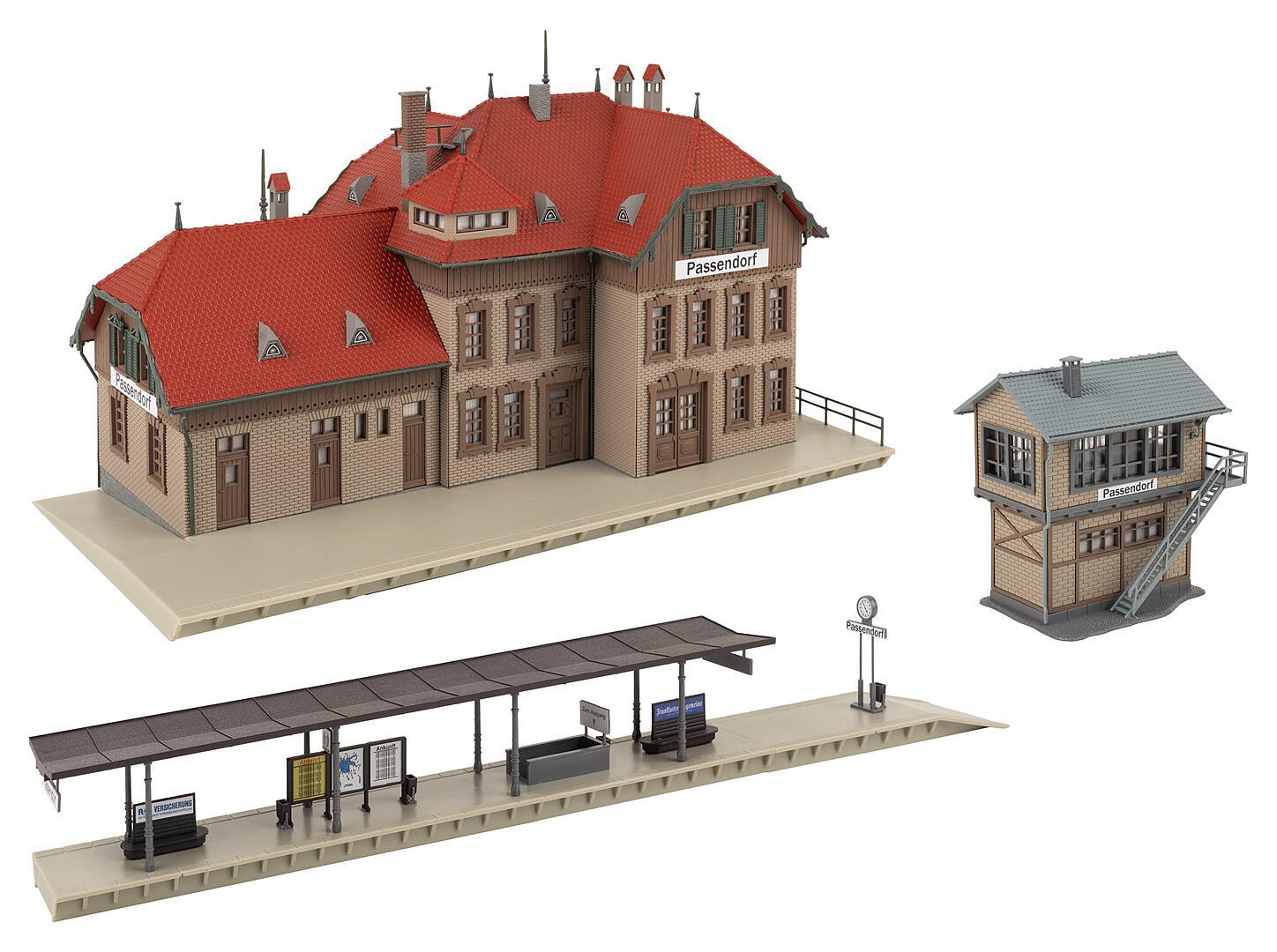faller-190035-3-Bahnhof-Passendorf-Aktionsset-Stellwerkt-Bahnpersonal