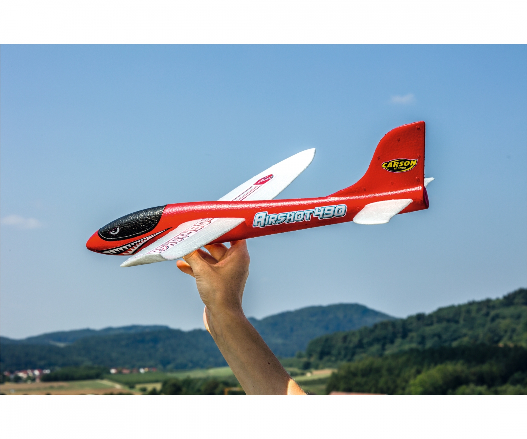 carson-500504013-3-Airshot-490-Wurfgleiter-Segelflugzeug-für-kleine-Kinderhände-rot-robust-haltbar