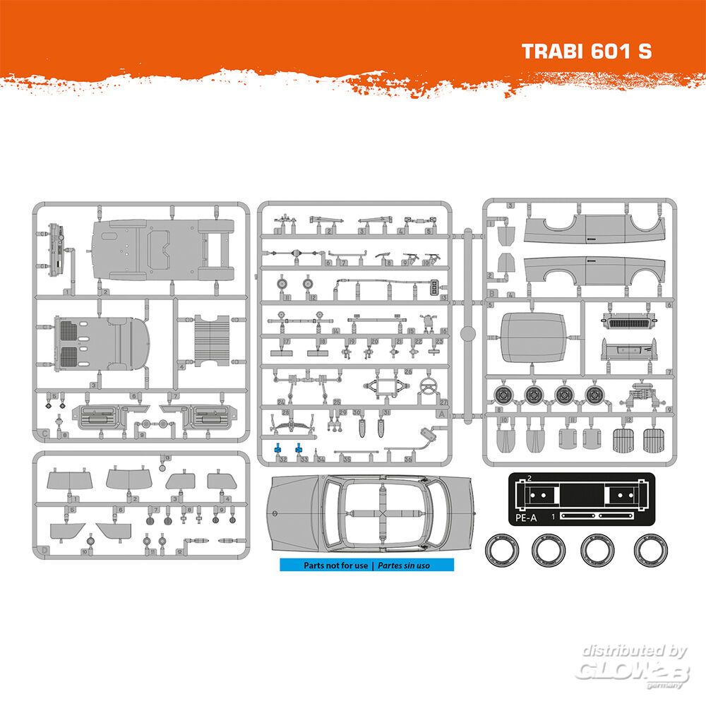 Ak-interactive-AK35032-2-Trabi-601-S-DDR-Sozialismus-PKW-Go-Plastikmodellbausatz-EInzelteile