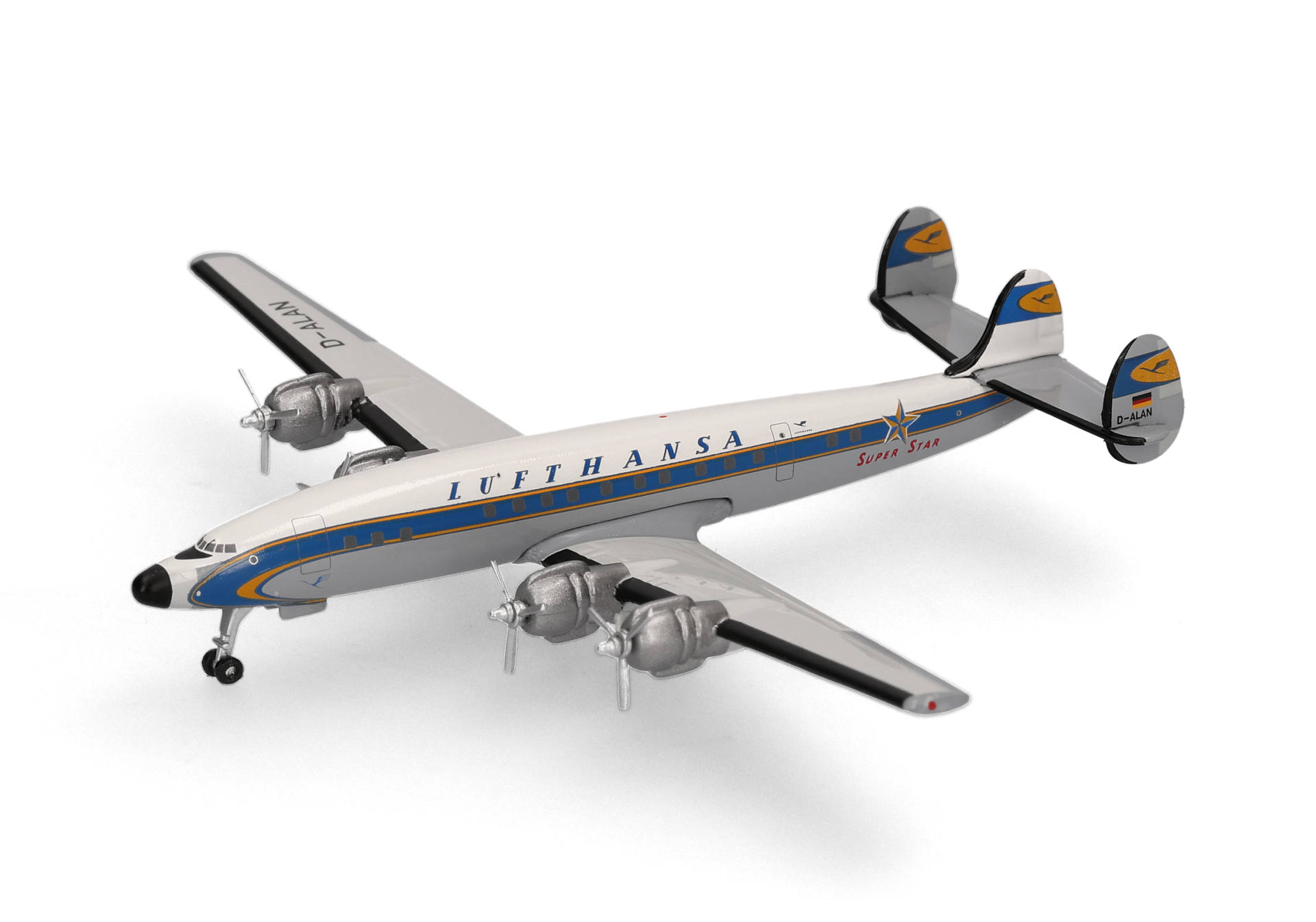 Herpa-539357-1-Lockheed-L-1649A-Super-Star-Starliner-D-ALAN-Kolbenmotor-Passagierflugzeug-vorne
