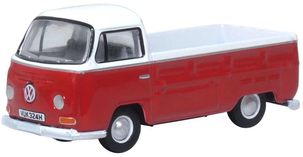 oxford-76VW033-Volkswagen-VW-T2-Pritsche-rot-weiß-Bay-Window-aircooled-Nutzfahrzeug