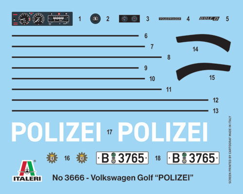 italeri-3666-2-VW-Golf-I-Polizei-80er-Jahre-Dekorbogen