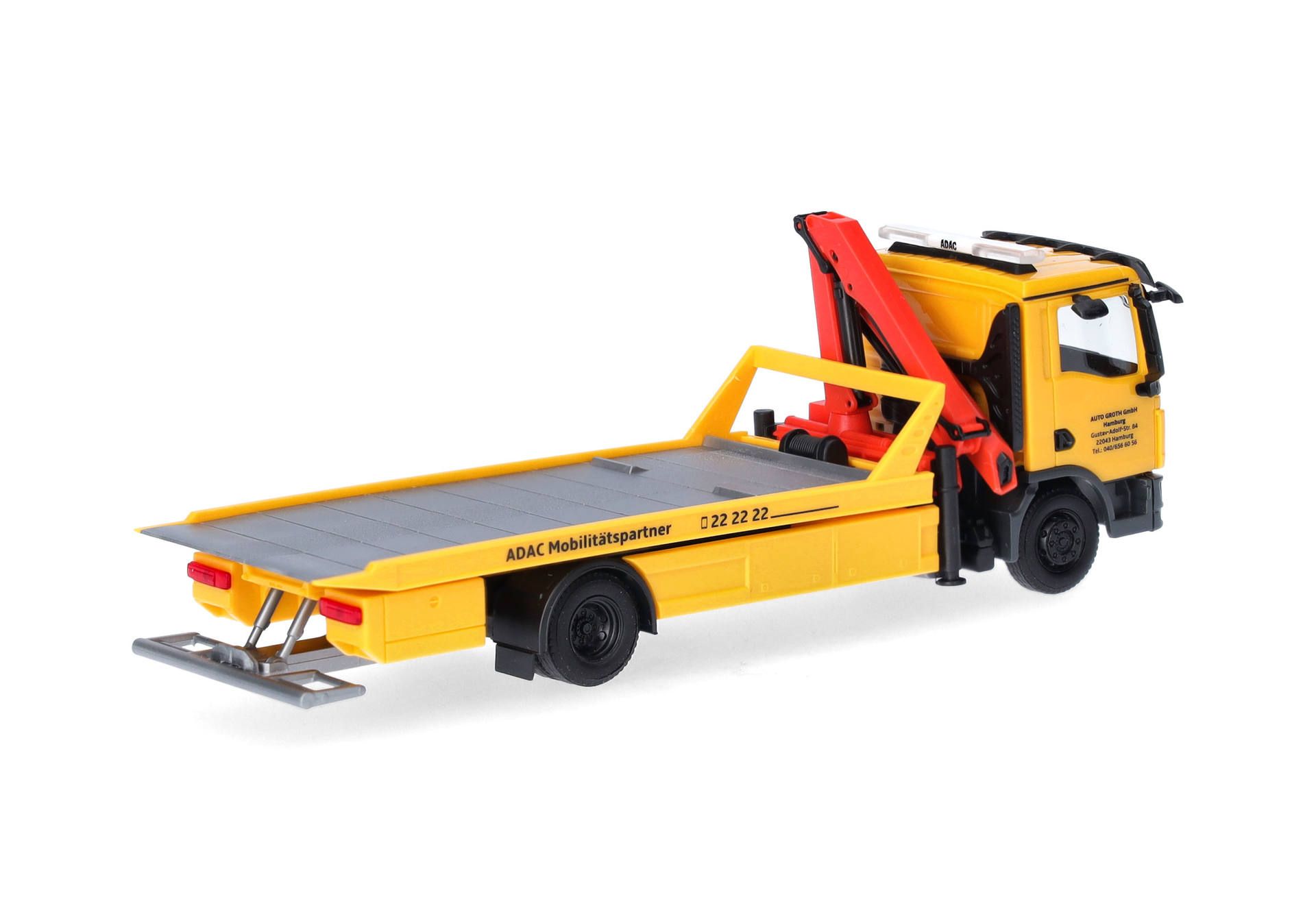herpa-318679-2-MAN-TGM-Plateau-Abschlepper-Kran-Hebegeschirr-ADAC-Auto-Groth-Hamburg-hinten