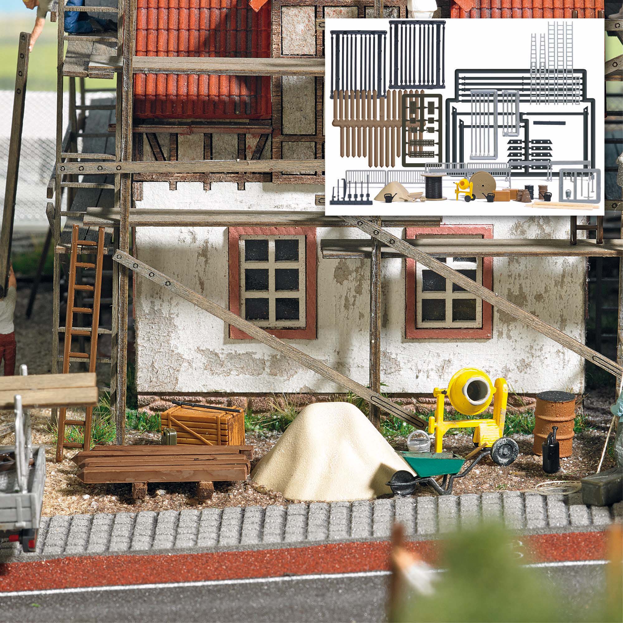 busch-1376-Baustellen-Set-zur-Gestaltung-Diorama-Modell-Bauzubehör-Werkzeuge-Tiefbau-Hochbau