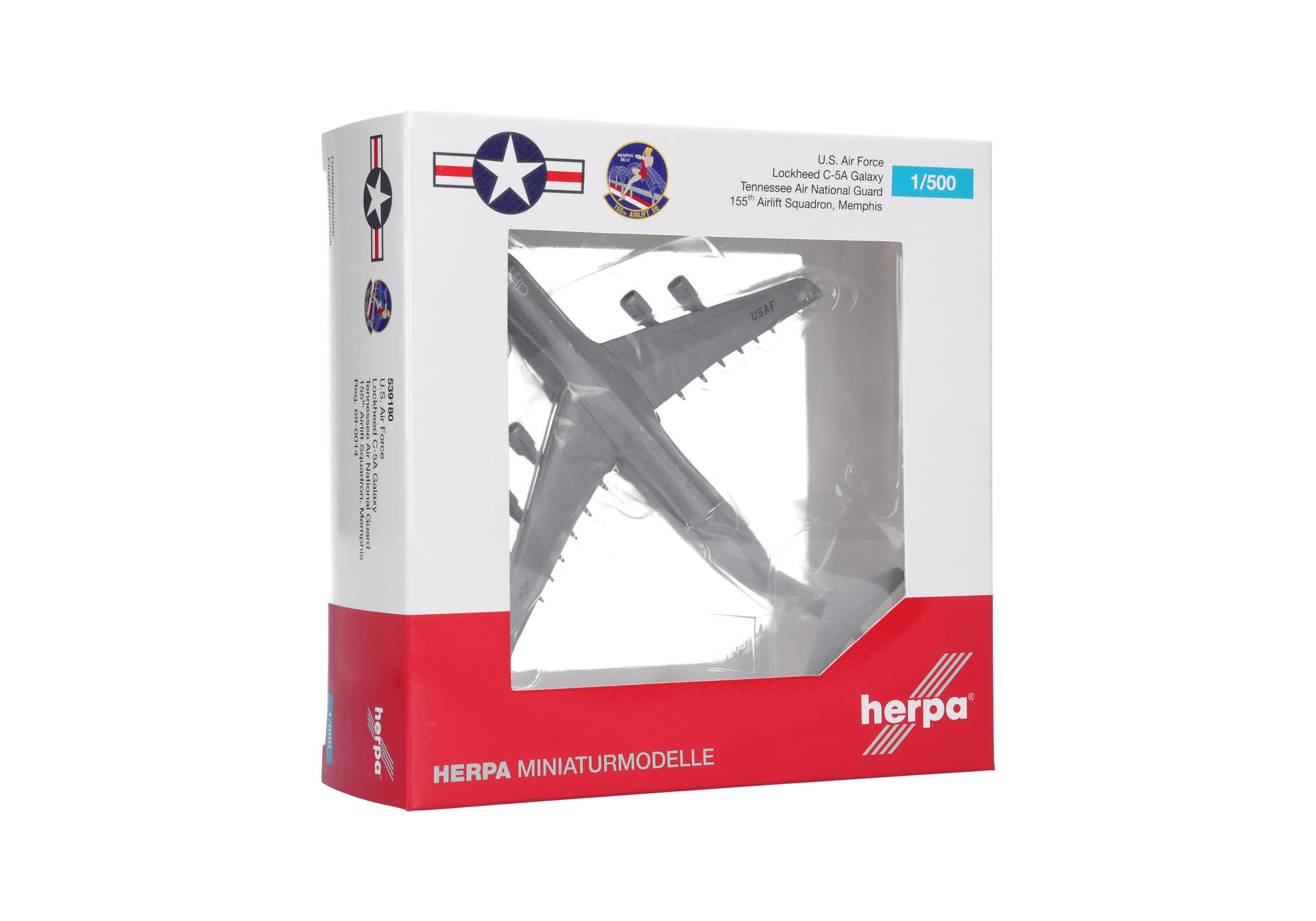 Herpa-539180-4-US-Air-Force-Lockheed-C-5A-Galaxy-Tennessee-Air-National-Guard-Memphis-69-0014-Geschenkbox