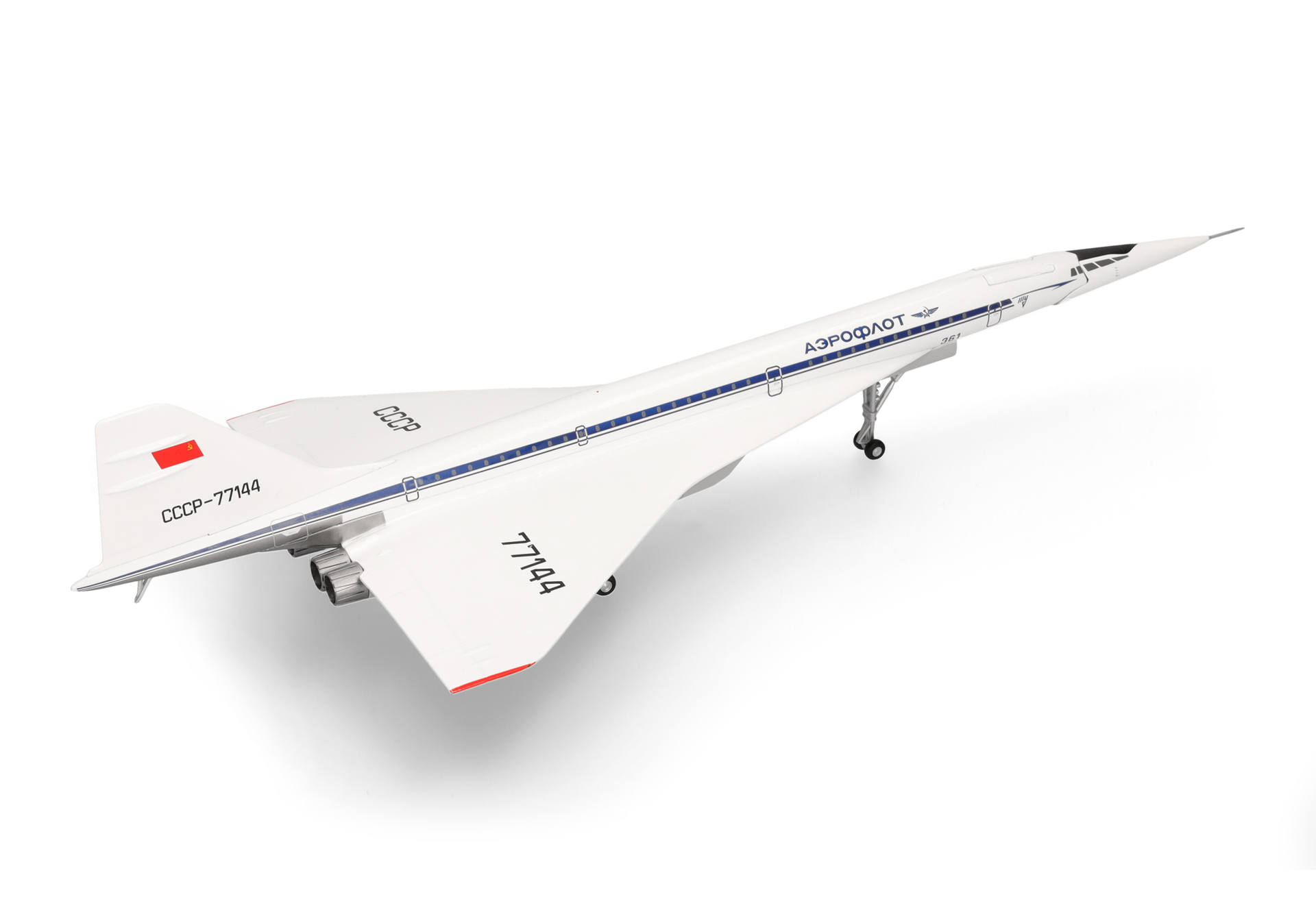 Herpa-573870-3-Tupolev-Design-Bureau-TU-144S-Le-Bourget-1975-CCCP-77144-Heckansicht