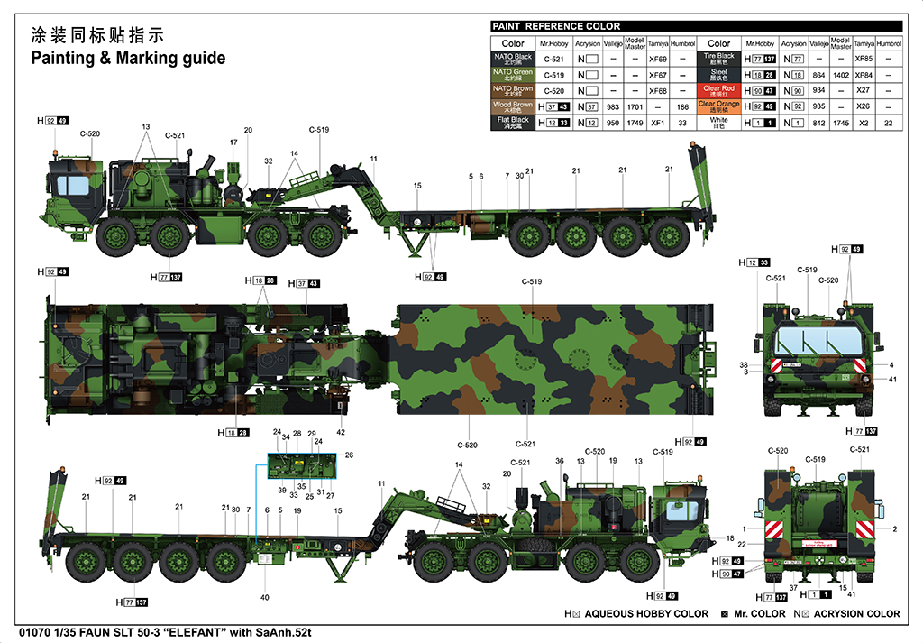 Trumpeter-01070-3-Faun-SLT-50-3-Schwerlasttransporter-mit-SaAnh52t-Bundeswehr-Tieflader-Lackiervorlage